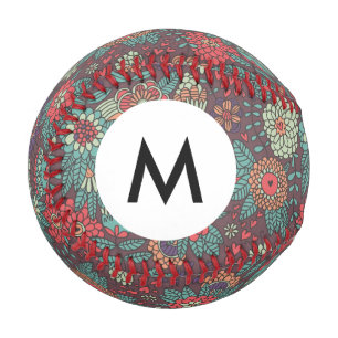 Monogram Colourful floral pattern in cartoon style Baseball