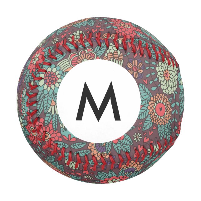 Monogram Colourful floral pattern in cartoon style Baseball (Front Left)