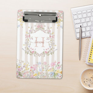 Monogram Colourful Floral Rococo Style Stripes Mini Clipboard