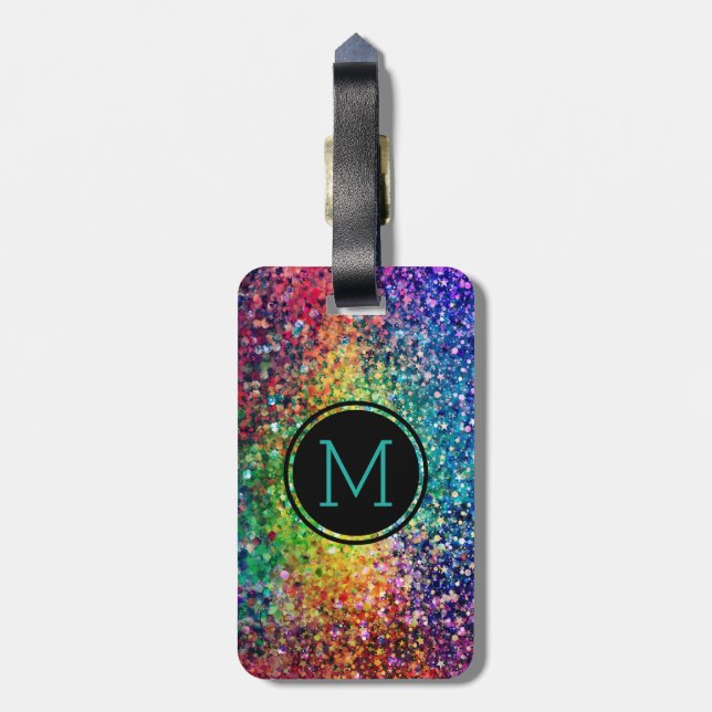 Monogram Colourful Glitter Texture Luggage Tag (Back Vertical)