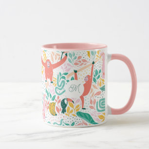 Monogram Colourful Happy Jungle Animals Pink Mug
