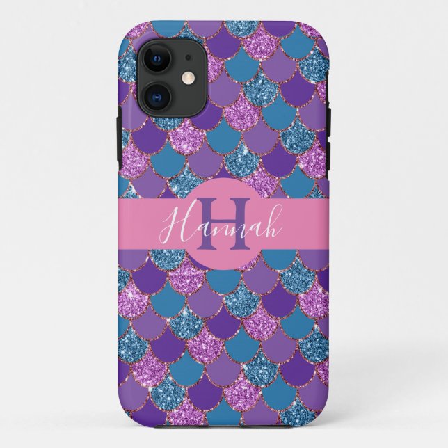Monogram - Colourful Mermaid Glitter Design - Case-Mate iPhone Case (Back)
