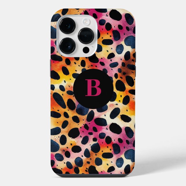 Monogram Colourful Modern Leopard Print  iPhone Case (Back)