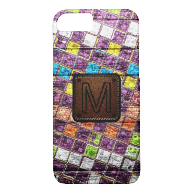 Monogram Colourful Mosaic Pattern Wood Look #4 Case-Mate iPhone Case (Back)