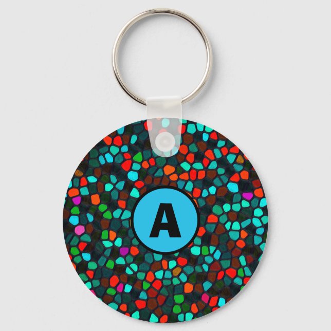 Monogram Colourful Multicoloured Mosaic Pattern Ke Key Ring (Front)