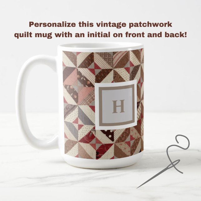 Monogram Colourful Patchwork Quilt Coffee Mug (This elegant, colorful monogram vintage quilt pattern mug makes a great gift!)