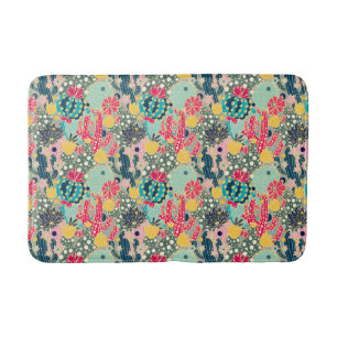 Monogram   Colourful Polka Dot Cactus Pattern Bath Mat