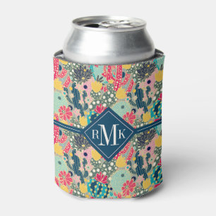 Monogram Colourful Polka Dot Cactus Pattern Can Cooler