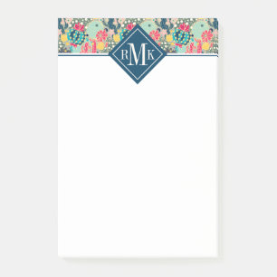 Monogram   Colourful Polka Dot Cactus Pattern Post-it Notes