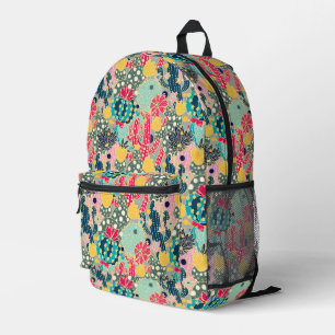 Monogram   Colourful Polka Dot Cactus Pattern Printed Backpack
