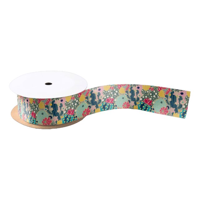 Monogram | Colourful Polka Dot Cactus Pattern Satin Ribbon (Spool)