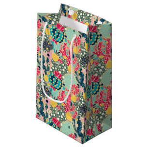 Monogram   Colourful Polka Dot Cactus Pattern Small Gift Bag