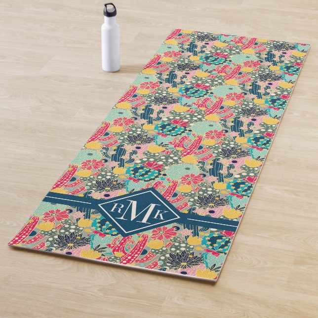Monogram | Colourful Polka Dot Cactus Pattern Yoga Mat (In Situ)