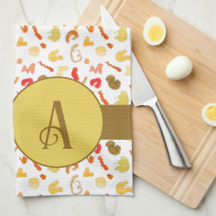 Monogram Colourful Shapes Brown Single Stripe Tea Towel