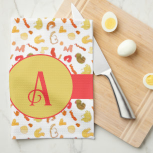 Monogram Colourful Shapes Red Stripe Tea Towel