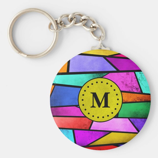 Monogram Colourful Stained Glass Geometric Key Ring (Front)