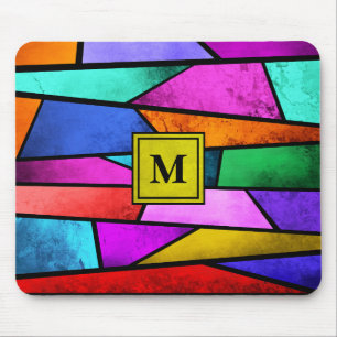 Monogram Colourful Stained Glass Geometric Mousepa Mouse Mat