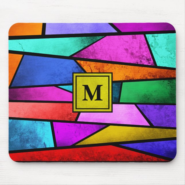 Monogram Colourful Stained Glass Geometric Mousepa Mouse Mat (Front)