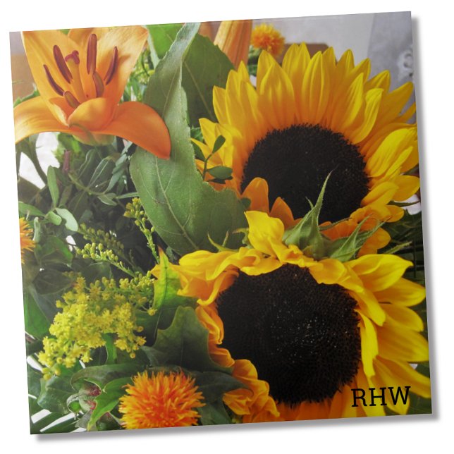 Monogram, Colourful Sunflowers Photo Print 6x6 Tile (Creator Uploaded)
