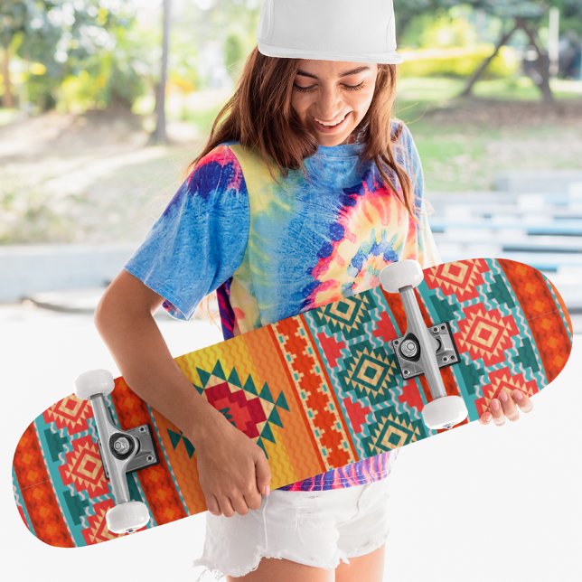 Monogram Colourful Tribal Pattern Ethnic Custom Skateboard (Creator Uploaded)