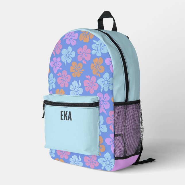Monogram Colourful Tropical Floral Girls School Printed Backpack (Back Corner Right)