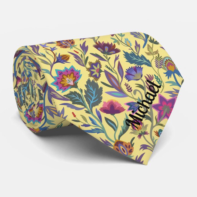 Monogram Colourful Victorian yellow pattern l Part Tie (Rolled)