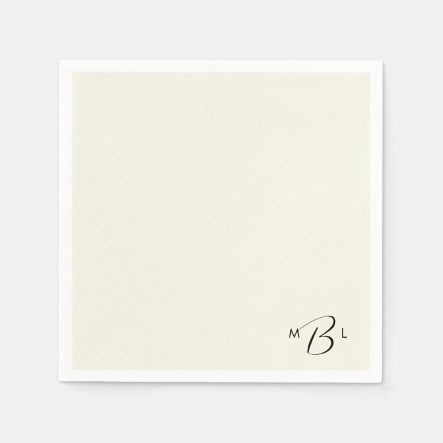 Monogram Combo Font Cream Wedding Cocktail Napkin (Front)