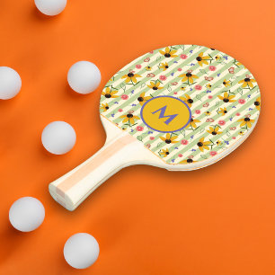 Monogram Coneflower Butterfly Floral Patterned Ping Pong Paddle