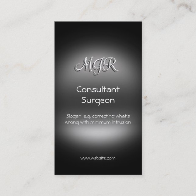 Monogram, Consultant Surgeon, metal-look Business Card (Front)