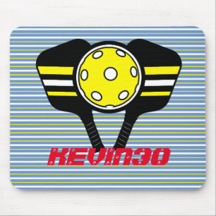 Monogram cool stripes pickleball player yellow mouse mat