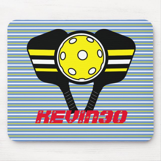 Monogram cool stripes pickleball player yellow mouse mat (Front)