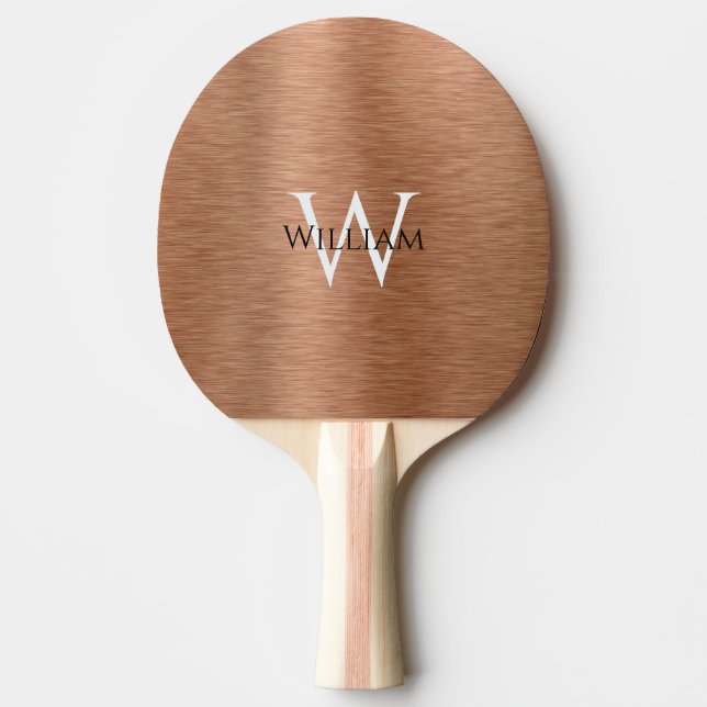 Monogram Copper Custom Name Initial Metallic Brown Ping Pong Paddle (Front)