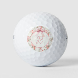 Monogram Coquette Pink Bow Golf Balls