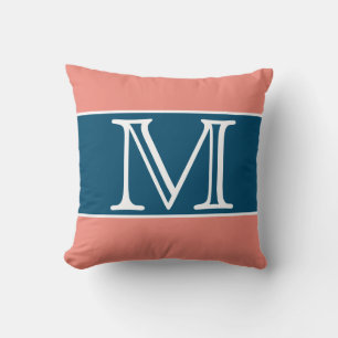 MONOGRAM Coral blue stripe Solid Colour Cushion
