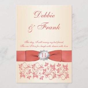 Monogram Coral Champagne Floral Wedding Invitation