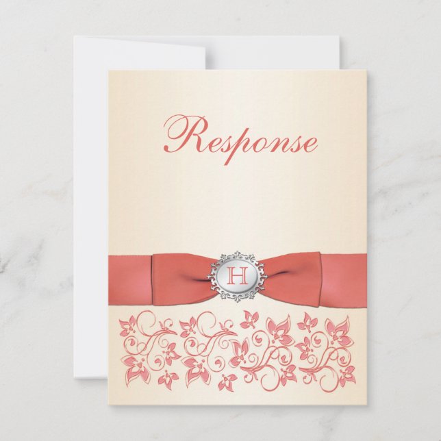 Monogram Coral Champagne Floral Wedding RSVP (Front)
