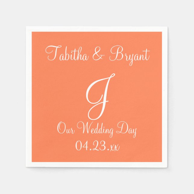 Monogram Coral Classy Colourful Paper Napkins (Front)