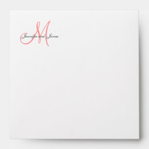 Monogram Coral Damask Wedding Invitation Envelope