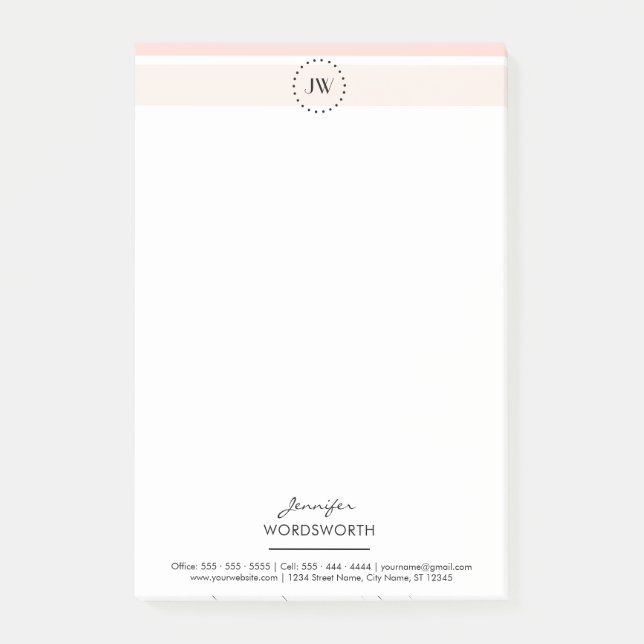 Monogram Coral Pastel Professional Post-it® Notes (Front)