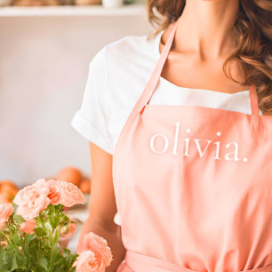 Monogram Coral Peach Elegant Feminine Minimalist Apron