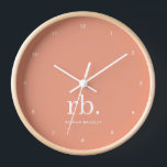 Monogram Coral Peach Elegant Feminine Minimalist Clock<br><div class="desc">A minimalist monogram design with large typography initials in a classic font with your name below on a feminine coral peach background. The perfectly custom gift or accessory!</div>