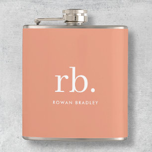 Monogram Coral Peach Elegant Feminine Minimalist Hip Flask