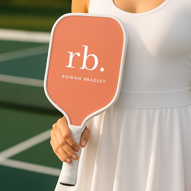 Monogram Coral Peach Elegant Feminine Minimalist Pickleball Paddle (Creator Uploaded)