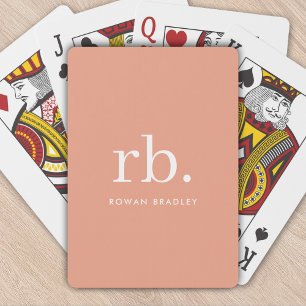 Monogram Coral Peach Elegant Feminine Minimalist Playing Cards
