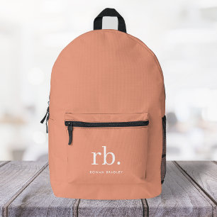 Monogram Coral Peach Elegant Feminine Minimalist Printed Backpack
