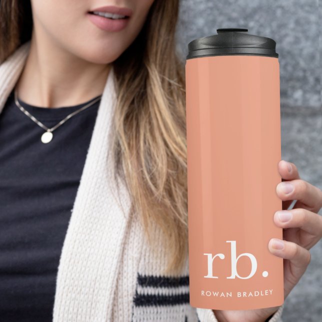 Monogram Coral Peach Elegant Feminine Minimalist Thermal Tumbler (Creator Uploaded)