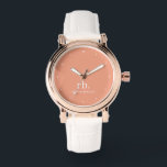 Monogram Coral Peach Elegant Feminine Minimalist W Watch<br><div class="desc">A minimalist monogram design with large typography initials in a classic font with your name below on a feminine coral peach background. The perfectly custom gift or accessory!</div>