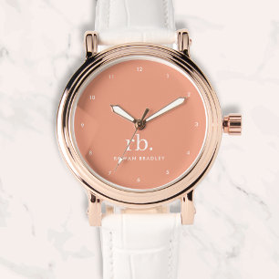 Monogram Coral Peach Elegant Feminine Minimalist W Watch