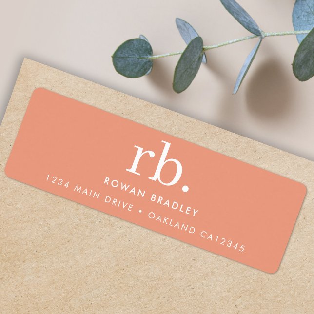 Monogram Coral Peach Elegant Return Address (Creator Uploaded)