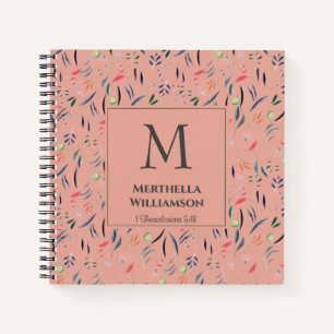 Monogram Coral Pink Floral PERSONALIZED Notebook
